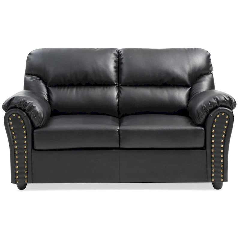 Contemporary Faux Leather Loveseat with Nailhead Trim and Pocket Coil Cushions