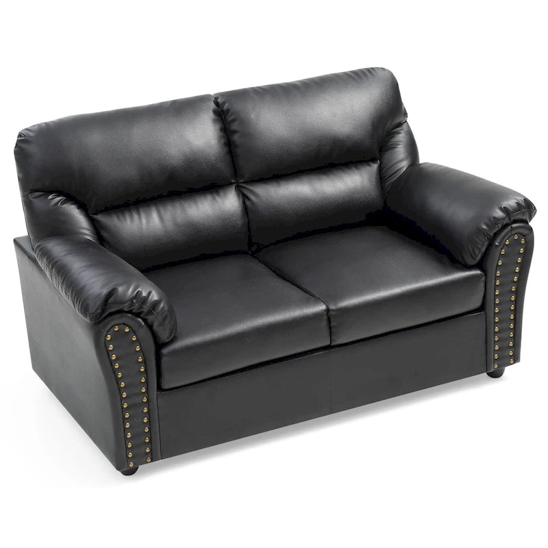 Contemporary Faux Leather Loveseat with Nailhead Trim and Pocket Coil Cushions