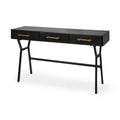Matte Black Metal Writing Desk with 3 Drawers & Gold-Tone Handles