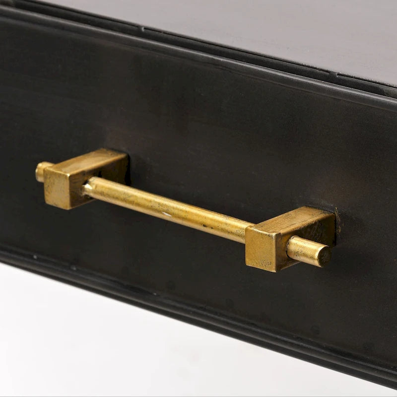Matte Black Metal Writing Desk with 3 Drawers & Gold-Tone Handles