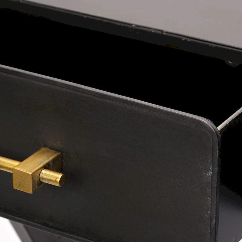 Matte Black Metal Writing Desk with 3 Drawers & Gold-Tone Handles