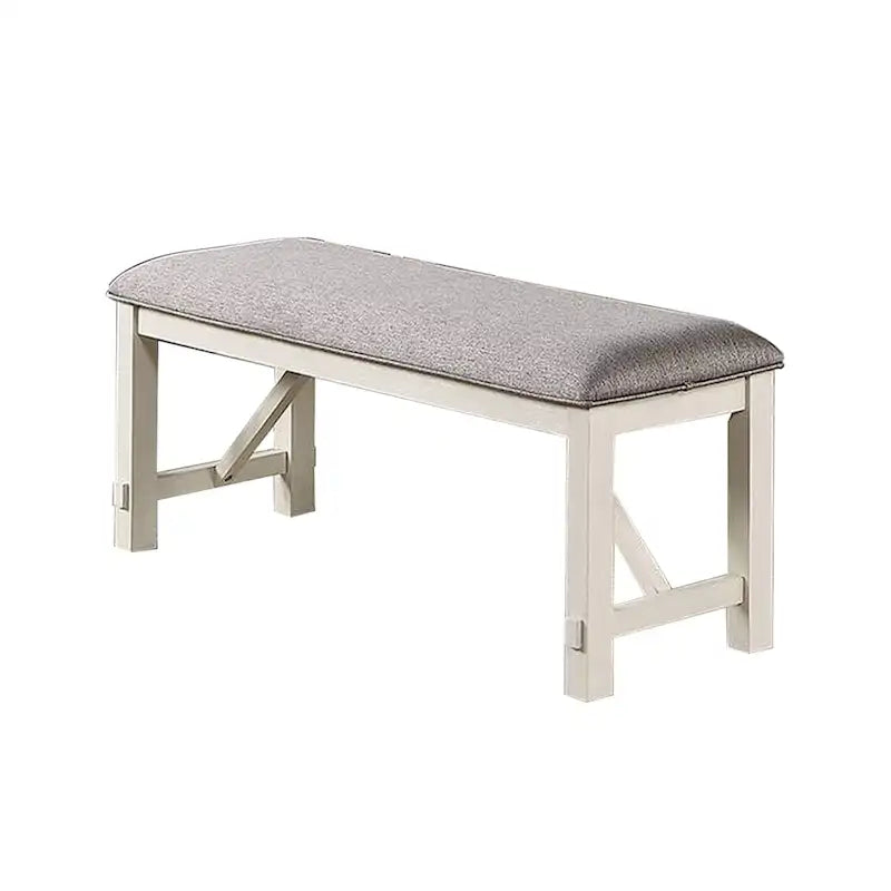 50-Inch Farmhouse Dining Bench with Padded Seat, Rubberwood Frame in Gray and White