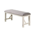 50-Inch Farmhouse Dining Bench with Padded Seat, Rubberwood Frame in Gray and White