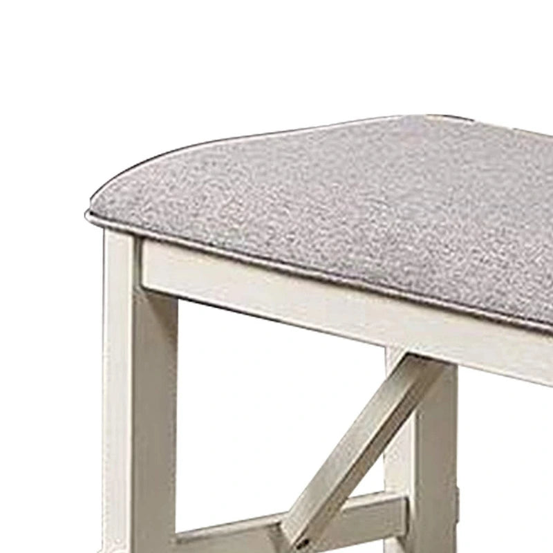 50-Inch Farmhouse Dining Bench with Padded Seat, Rubberwood Frame in Gray and White