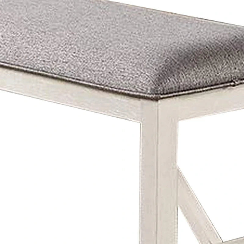 50-Inch Farmhouse Dining Bench with Padded Seat, Rubberwood Frame in Gray and White