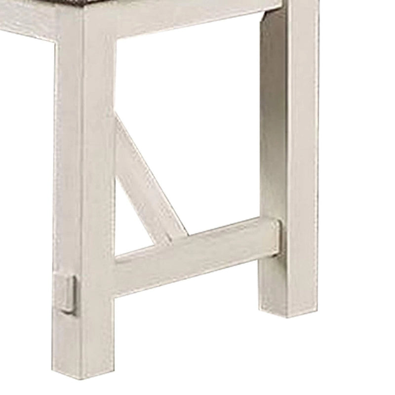 50-Inch Farmhouse Dining Bench with Padded Seat, Rubberwood Frame in Gray and White