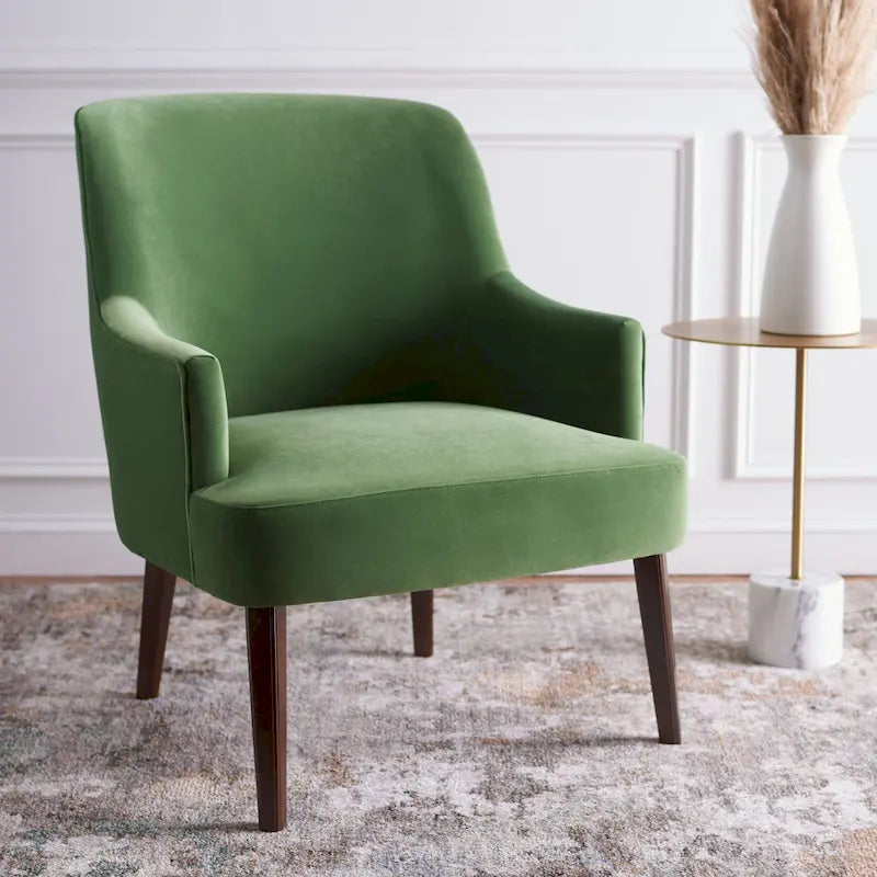 Velvet Upholstered Accent Chair with Tapered Walnut Legs