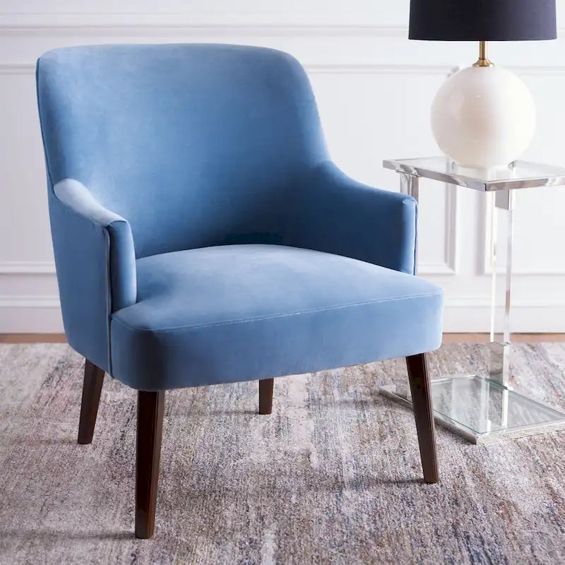 Velvet Upholstered Accent Chair with Tapered Walnut Legs