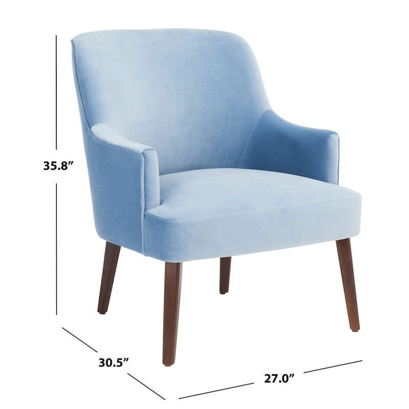 Velvet Upholstered Accent Chair with Tapered Walnut Legs