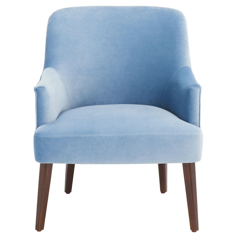Velvet Upholstered Accent Chair with Tapered Walnut Legs