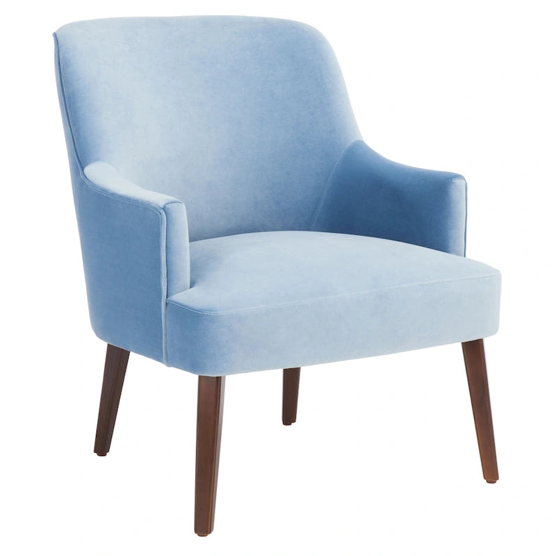 Velvet Upholstered Accent Chair with Tapered Walnut Legs