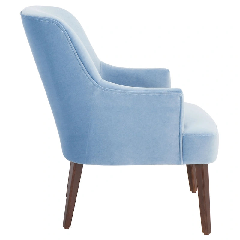 Velvet Upholstered Accent Chair with Tapered Walnut Legs