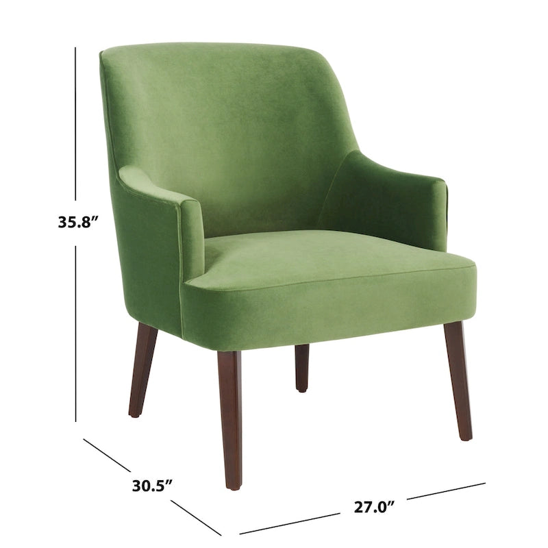 Velvet Upholstered Accent Chair with Tapered Walnut Legs