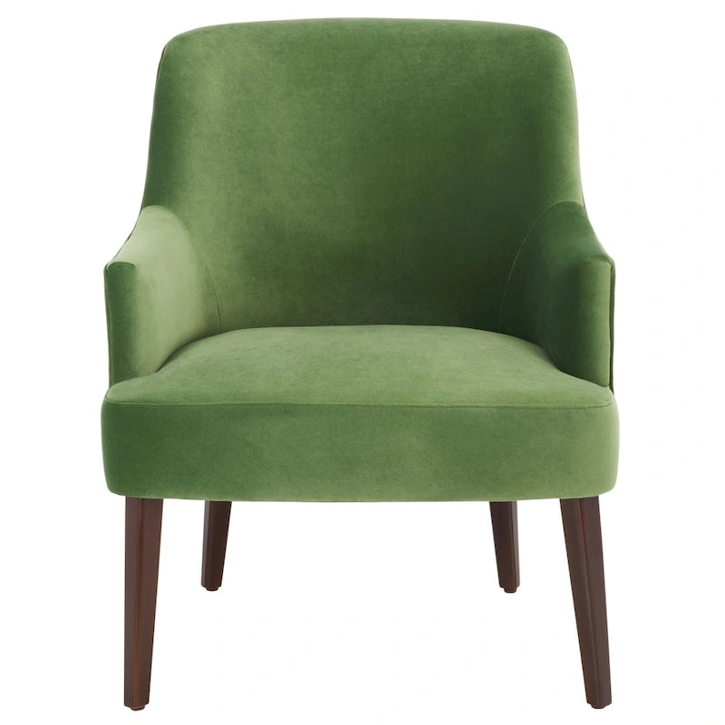 Velvet Upholstered Accent Chair with Tapered Walnut Legs