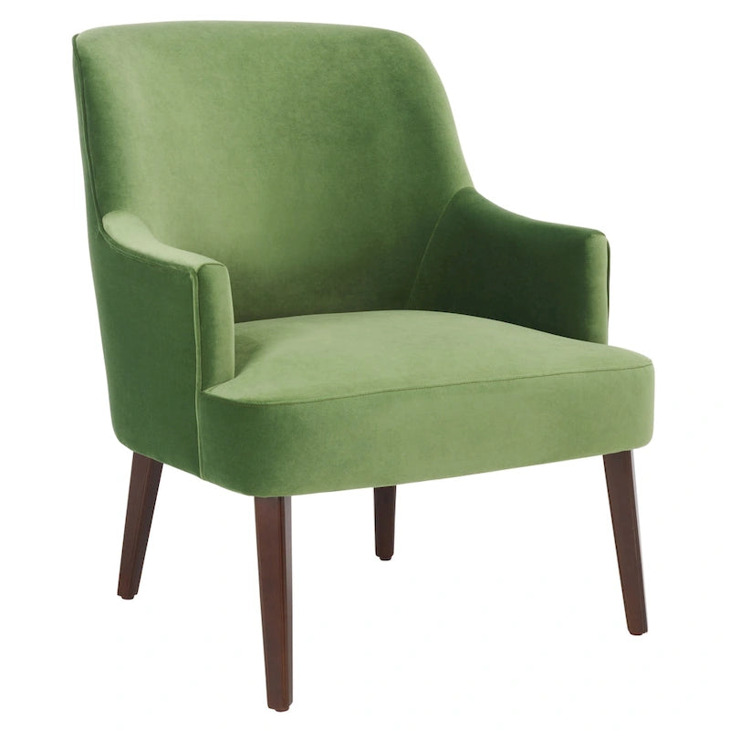 Velvet Upholstered Accent Chair with Tapered Walnut Legs