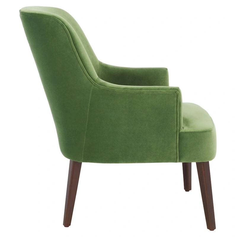 Velvet Upholstered Accent Chair with Tapered Walnut Legs