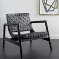 Retro Scandinavian Leather Woven Accent Chair with Natural Wood Frame