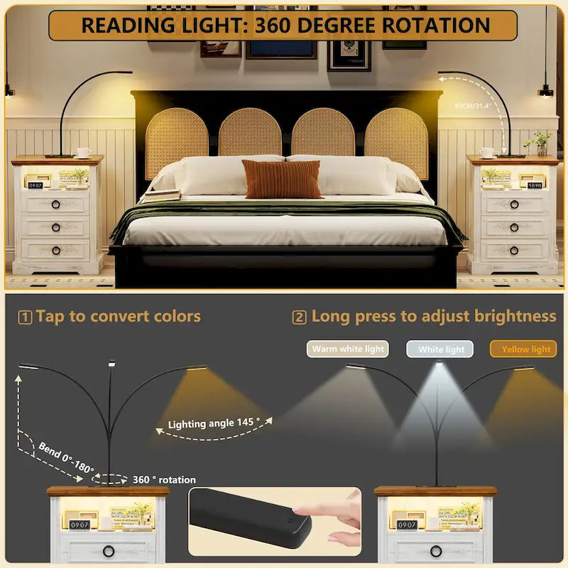 LED 3-Drawer Nightstand With and Reading Light