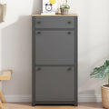 Flip Drawer Shoe Cabinet with Wood Grain Top & Adjustable Panels