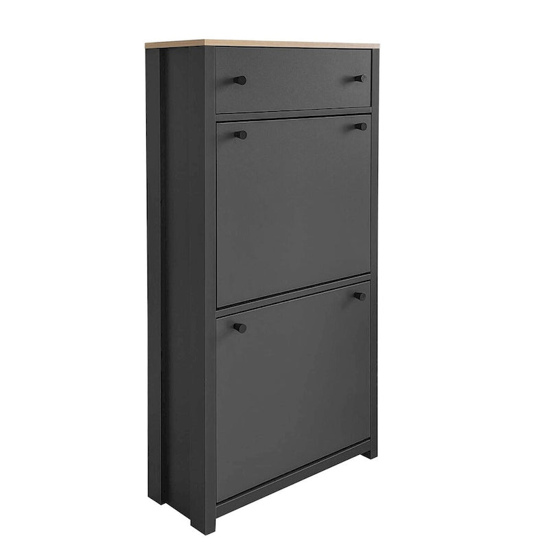 Flip Drawer Shoe Cabinet with Wood Grain Top & Adjustable Panels