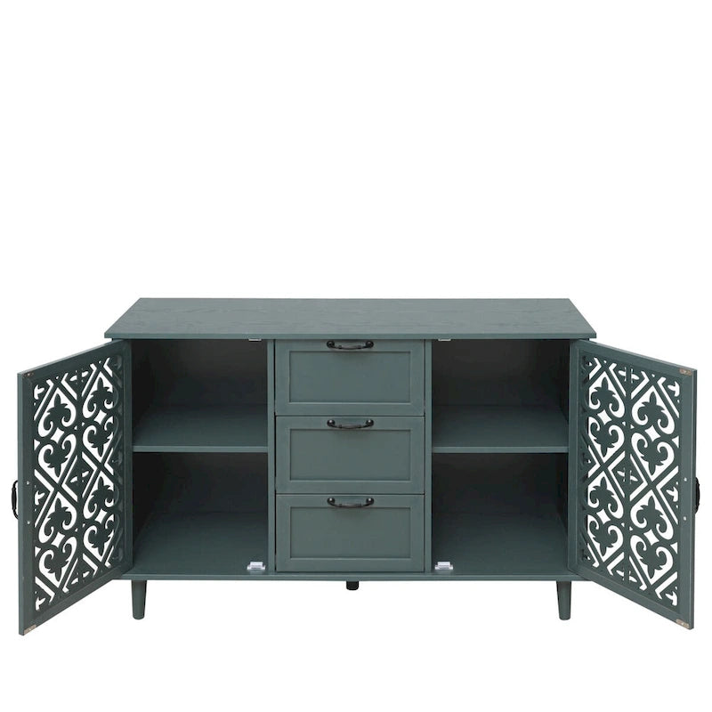 2-Door 3-Drawer Storage Cabinet with Carved Panel & Solid Wood Feet