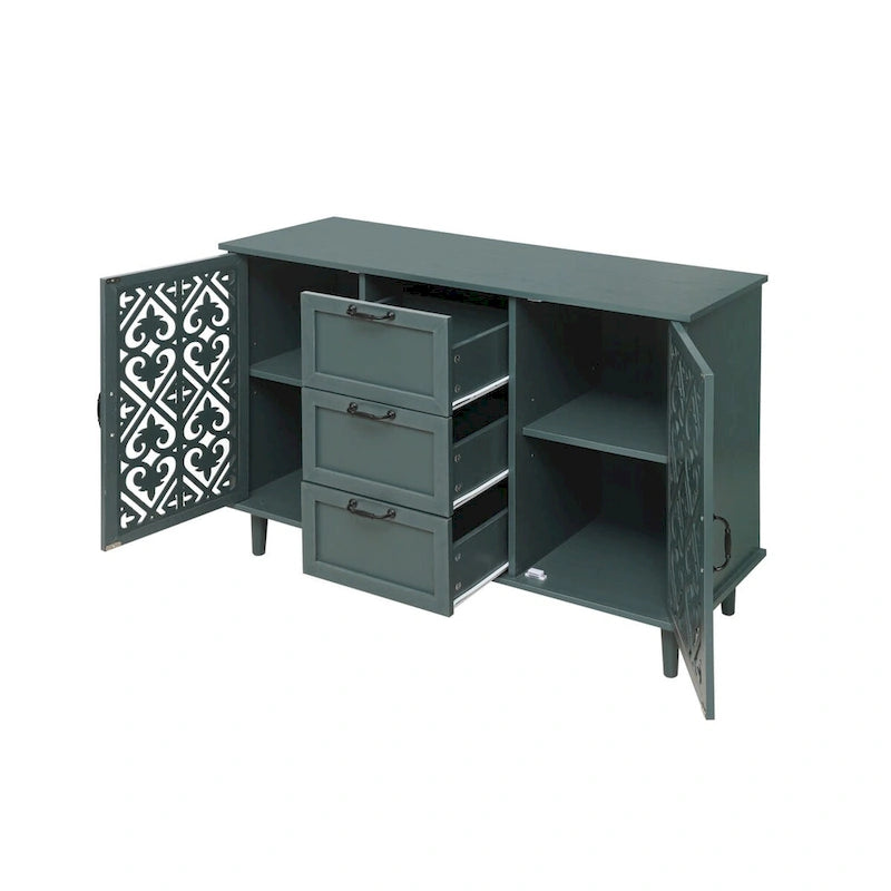 2-Door 3-Drawer Storage Cabinet with Carved Panel & Solid Wood Feet