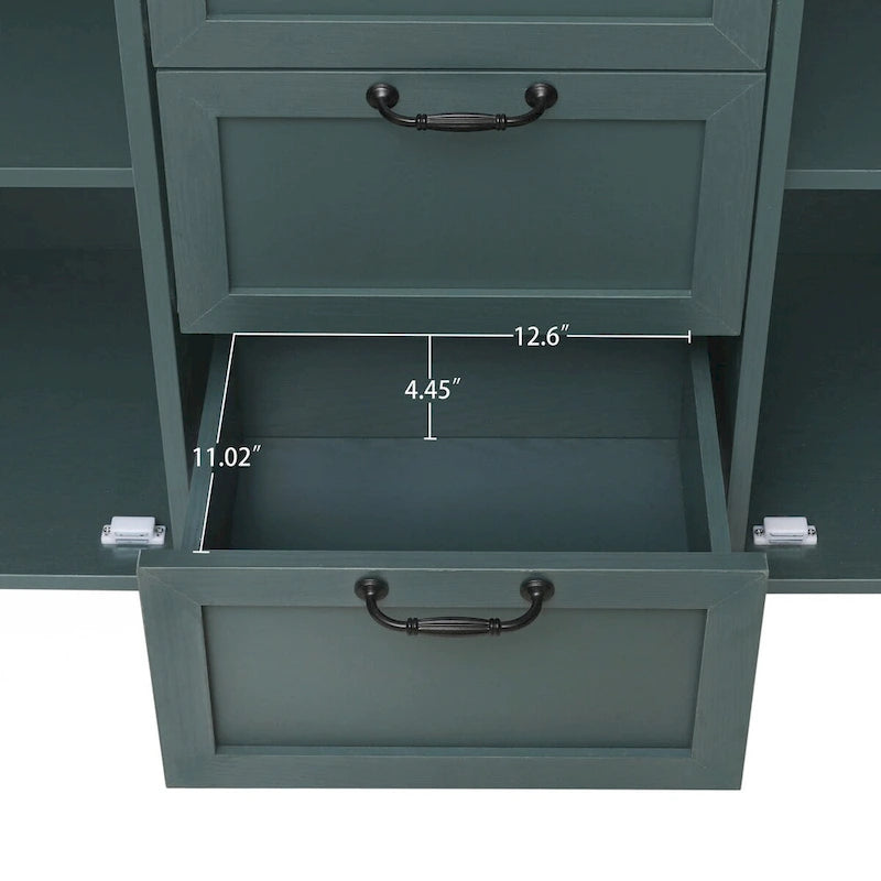 2-Door 3-Drawer Storage Cabinet with Carved Panel & Solid Wood Feet