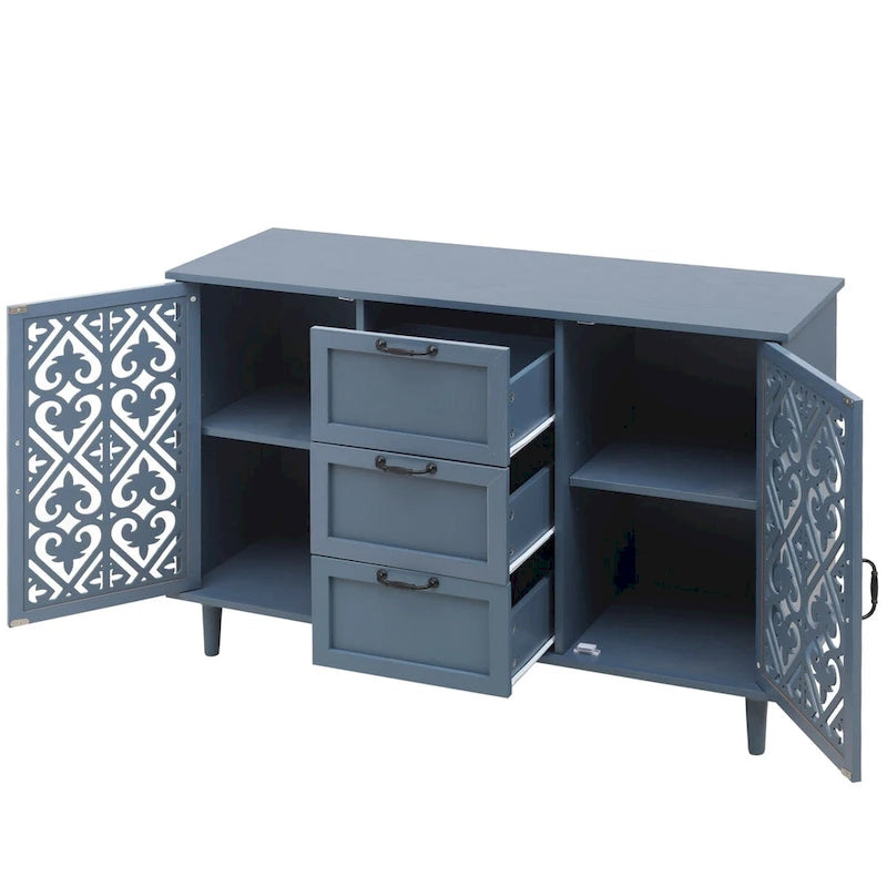 2-Door 3-Drawer Storage Cabinet with Carved Panel & Solid Wood Feet