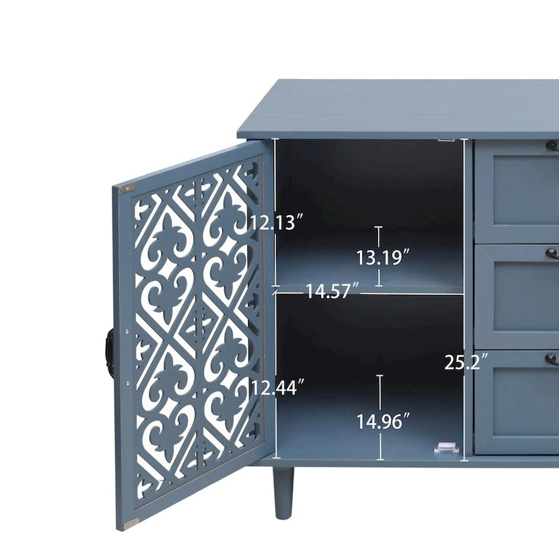 2-Door 3-Drawer Storage Cabinet with Carved Panel & Solid Wood Feet