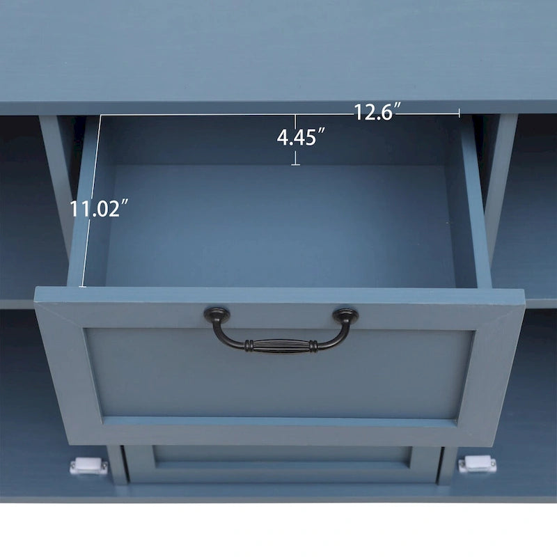 2-Door 3-Drawer Storage Cabinet with Carved Panel & Solid Wood Feet