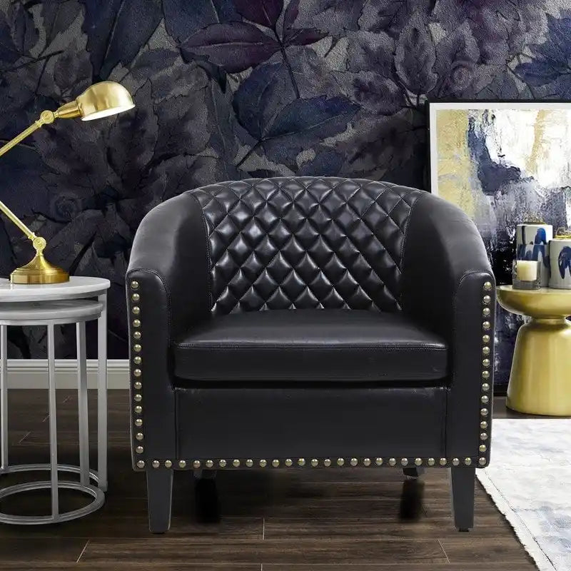 Accent Barrel Chair with Nailhead Trim & Solid Wood Legs
