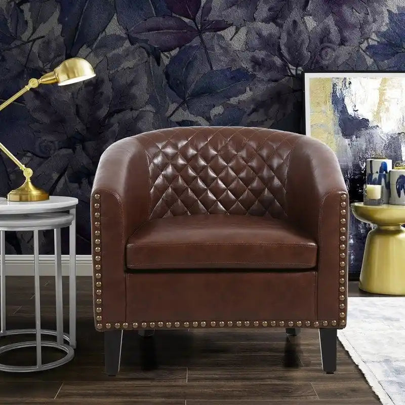 Accent Barrel Chair with Nailhead Trim & Solid Wood Legs