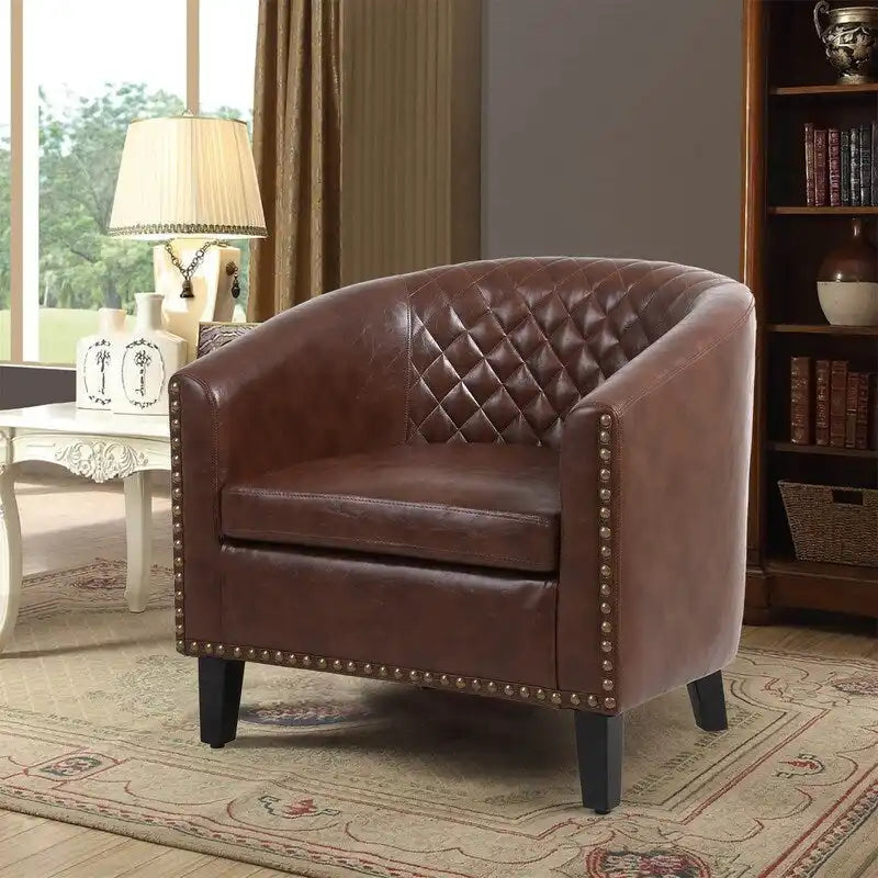Accent Barrel Chair with Nailhead Trim & Solid Wood Legs
