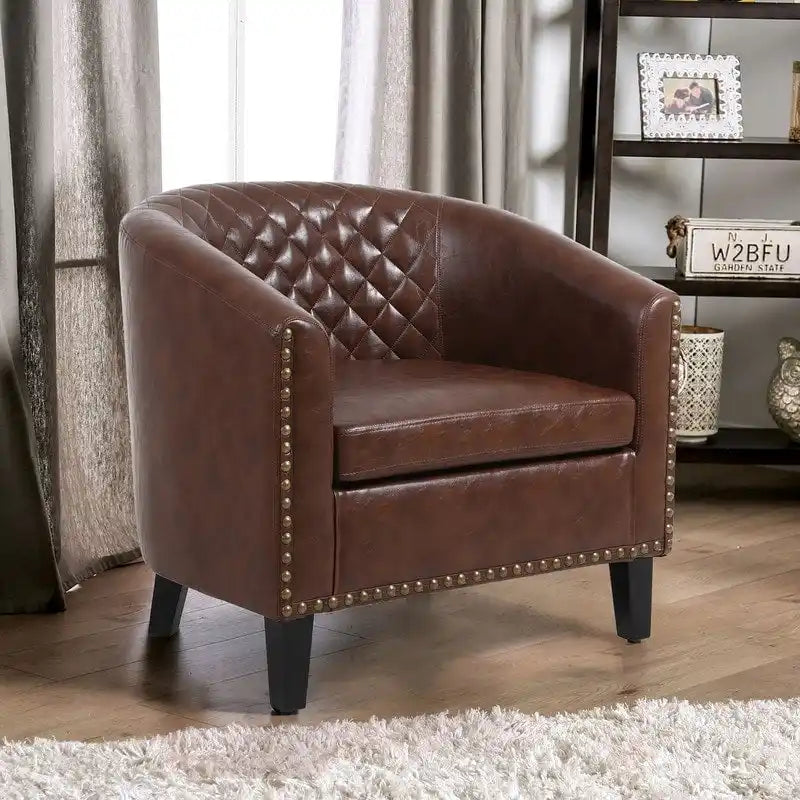 Accent Barrel Chair with Nailhead Trim & Solid Wood Legs