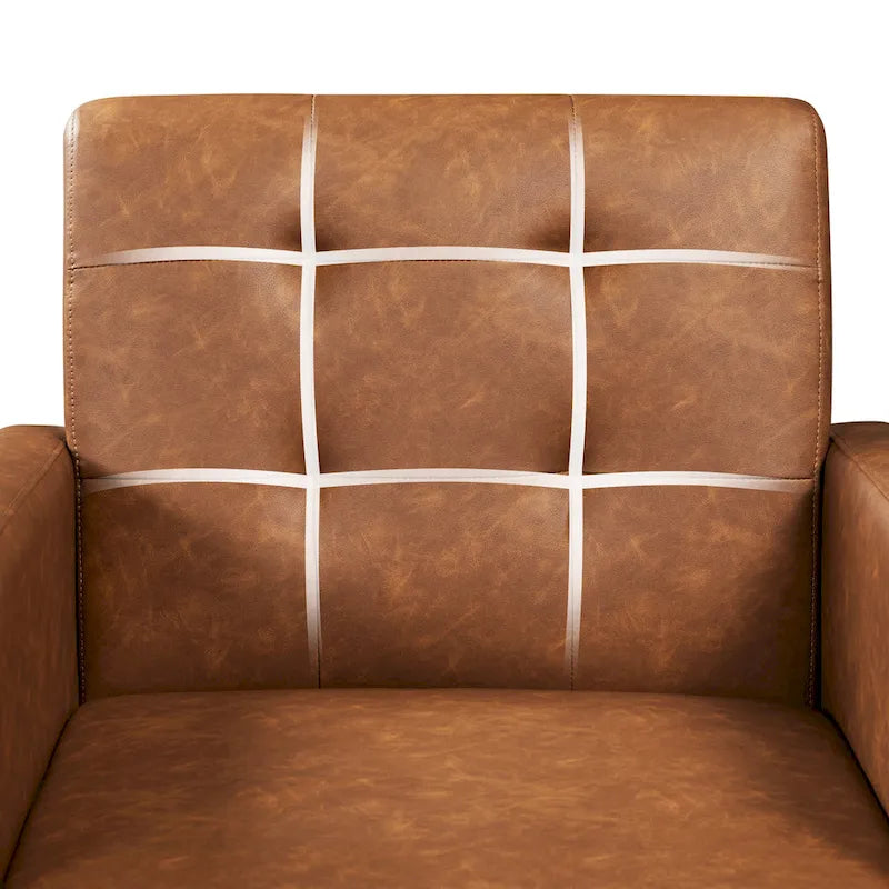 Mid-Century Tufted Faux Leather Accent Armchair with Rubberwood Legs