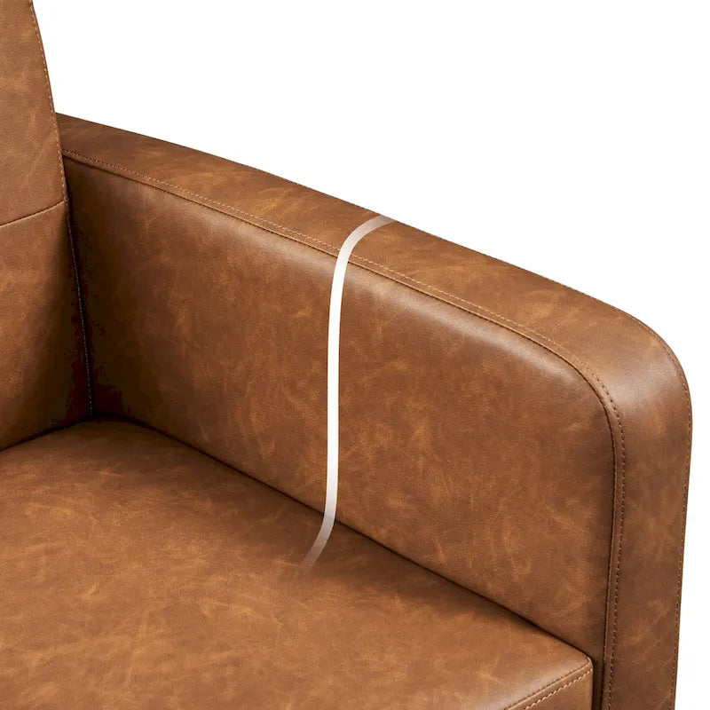 Mid-Century Tufted Faux Leather Accent Armchair with Rubberwood Legs