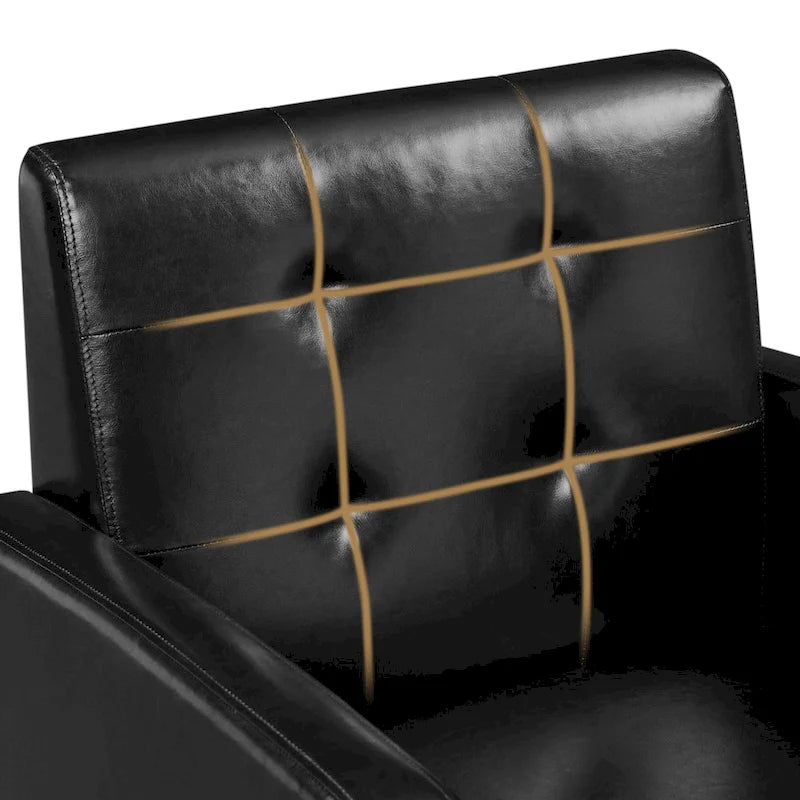 Mid-Century Tufted Faux Leather Accent Armchair with Rubberwood Legs