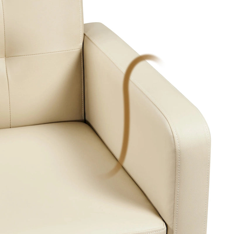 Mid-Century Tufted Faux Leather Accent Armchair with Rubberwood Legs