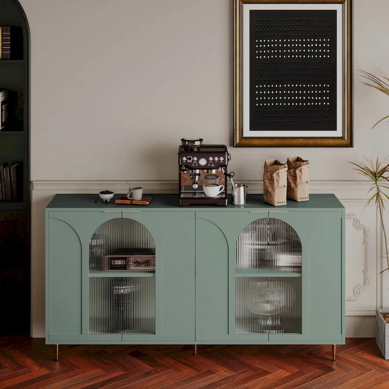 Minimalist Glass Door Sideboard Cabinet with Metal Legs