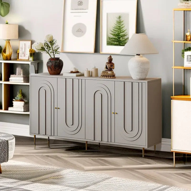 Minimalist Glass Door Sideboard Cabinet with Metal Legs