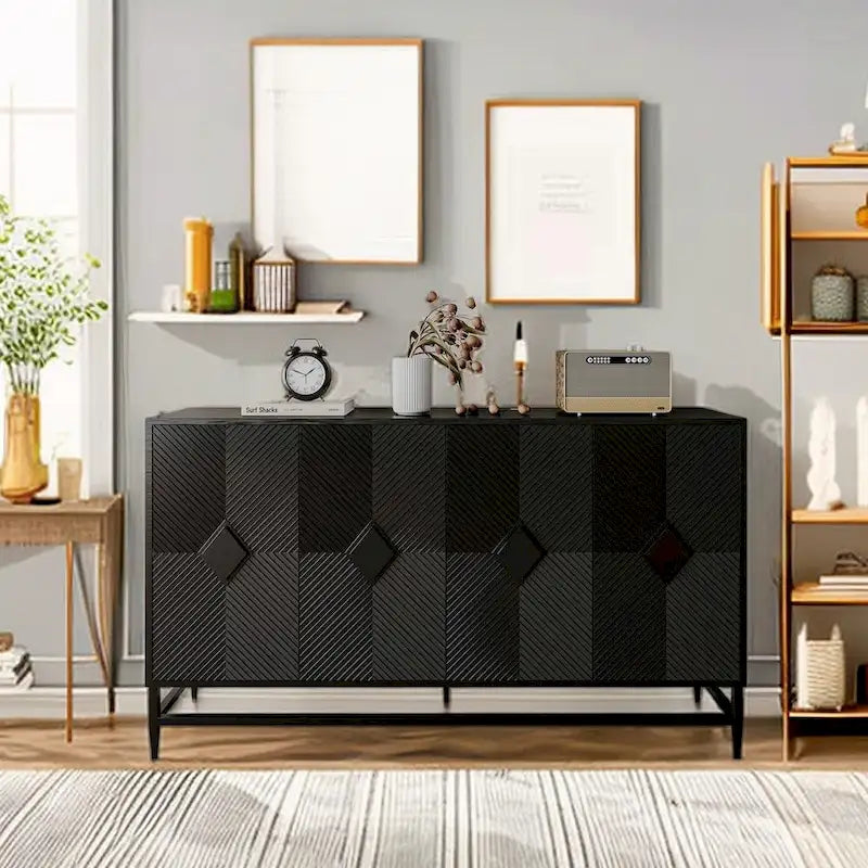 Minimalist Glass Door Sideboard Cabinet with Metal Legs
