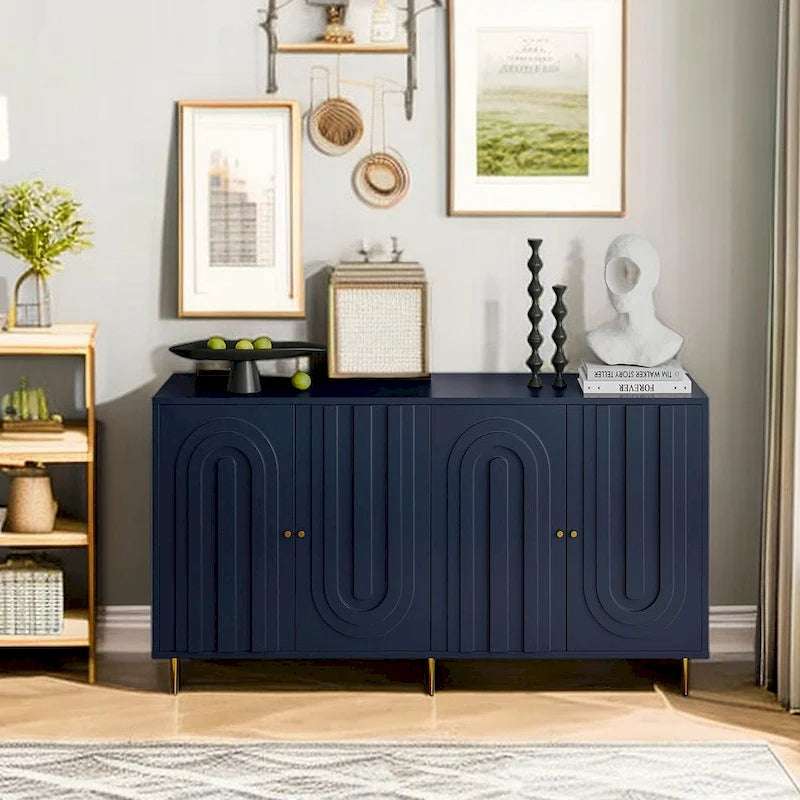 Minimalist Glass Door Sideboard Cabinet with Metal Legs