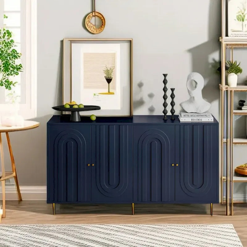 Minimalist Glass Door Sideboard Cabinet with Metal Legs
