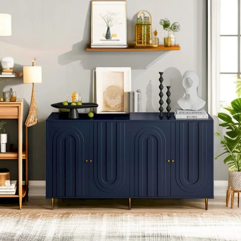 Minimalist Glass Door Sideboard Cabinet with Metal Legs