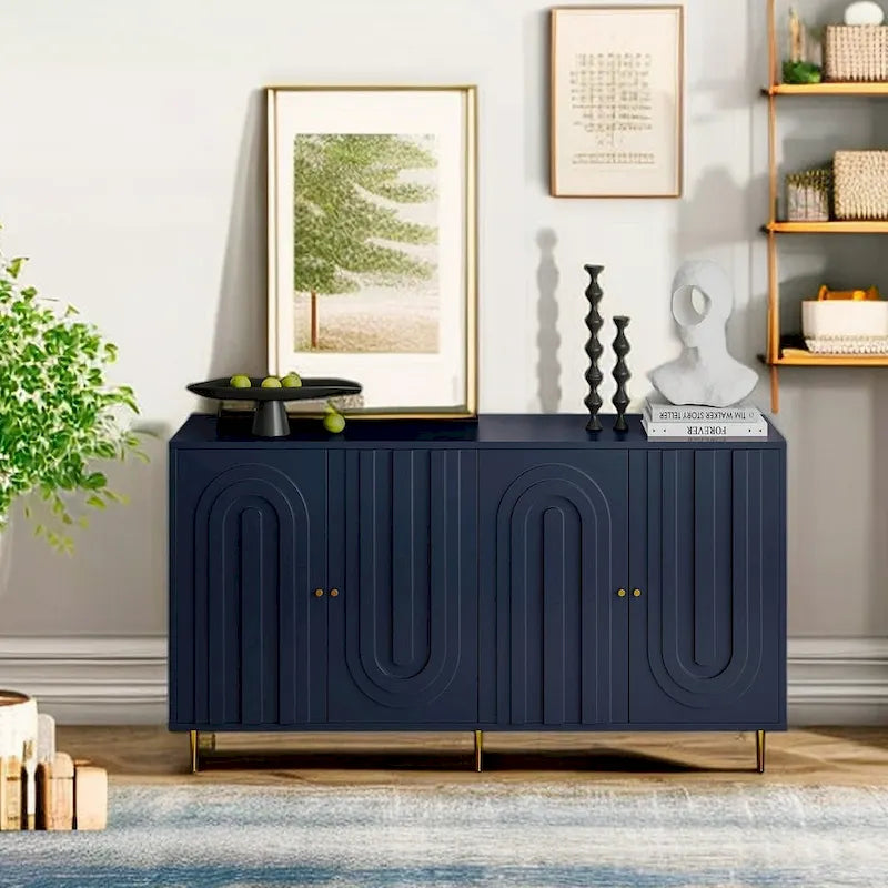 Minimalist Glass Door Sideboard Cabinet with Metal Legs