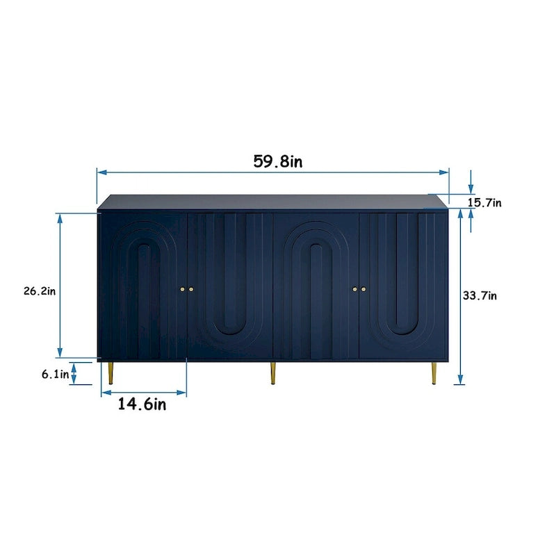 Minimalist Glass Door Sideboard Cabinet with Metal Legs