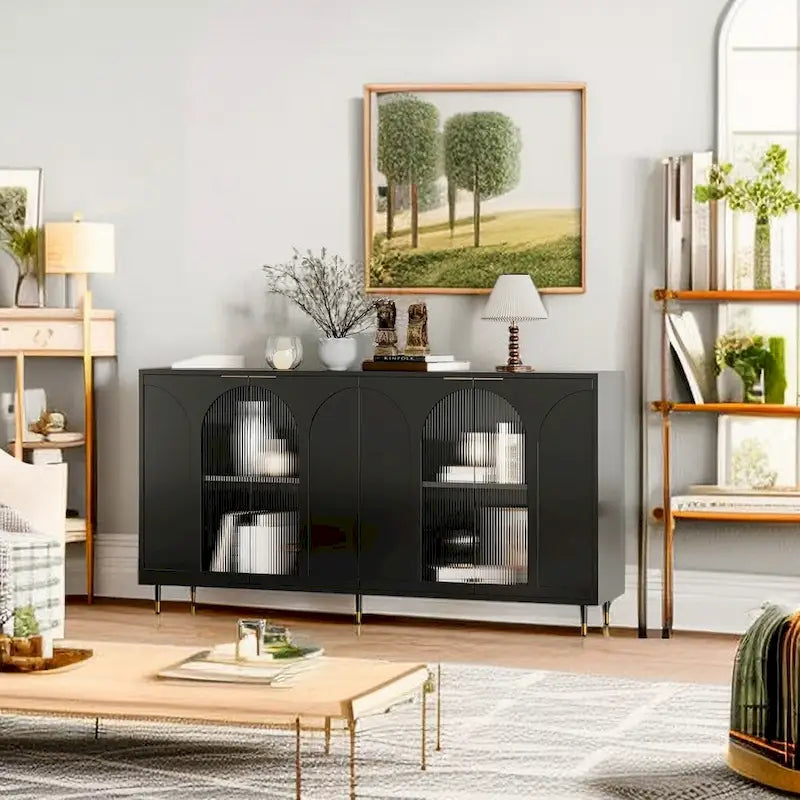 Minimalist Glass Door Sideboard Cabinet with Metal Legs