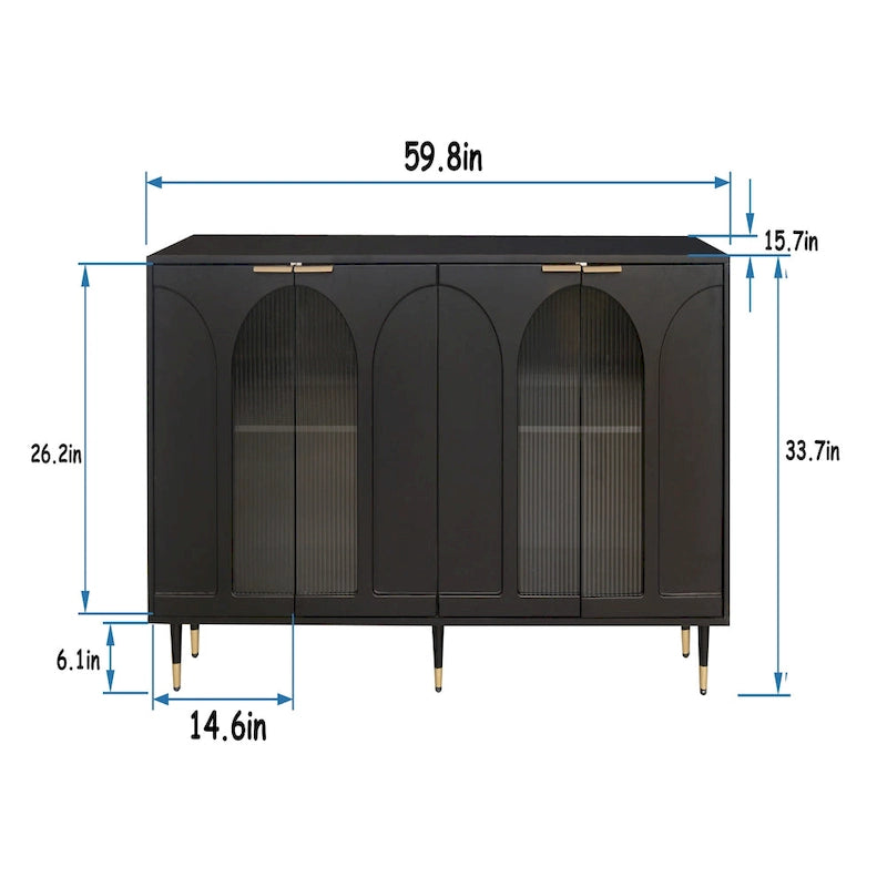 Minimalist Glass Door Sideboard Cabinet with Metal Legs