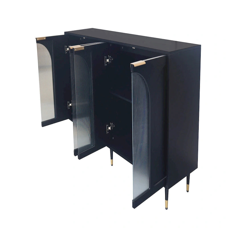 Minimalist Glass Door Sideboard Cabinet with Metal Legs