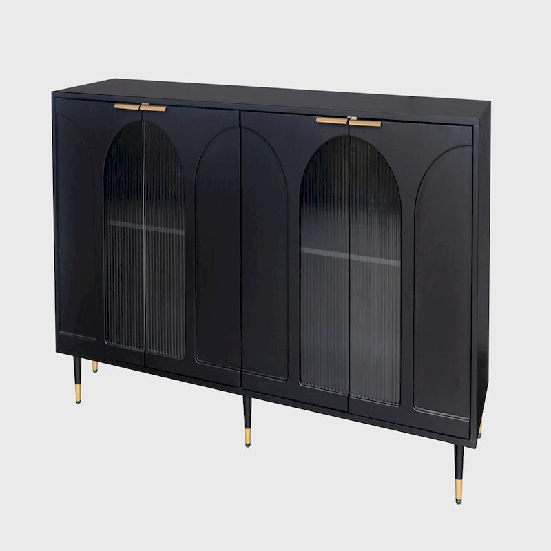 Minimalist Glass Door Sideboard Cabinet with Metal Legs